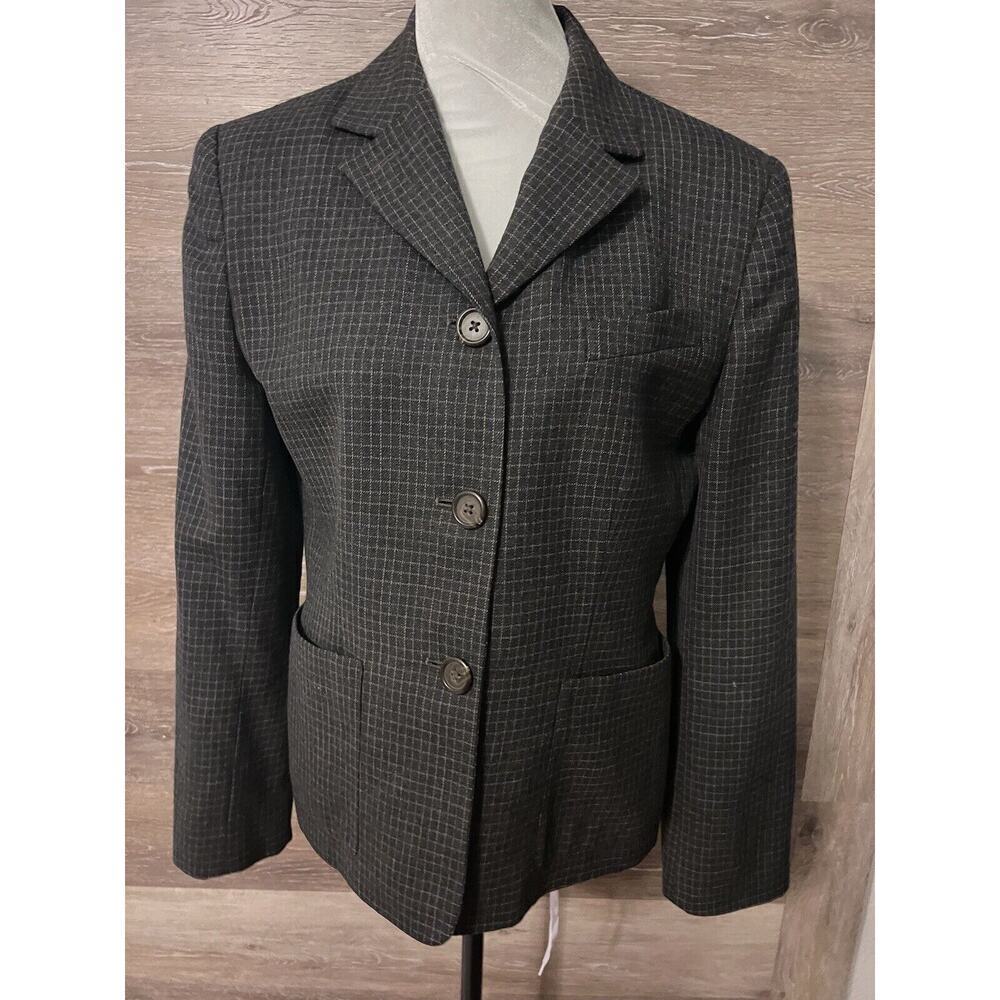 Lauren Ralph Lauren Blazer Suit Jacket Women 6 Grey Grid Wool Three Button
